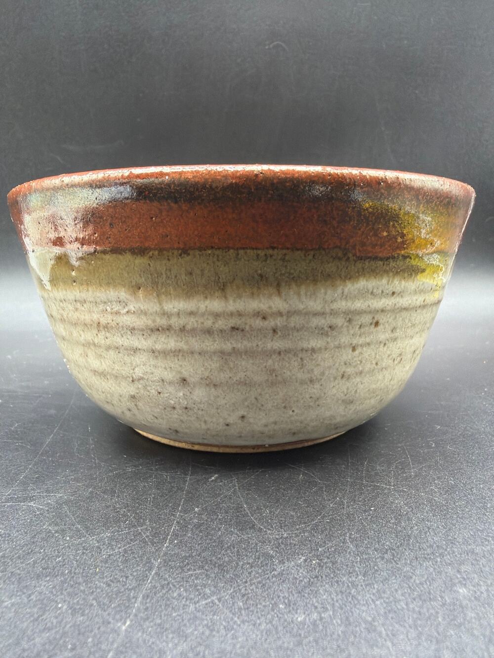 Vintage Signed RC Studio Pottery Bowl 5.5" Speckled Stoneware Floral Handmade